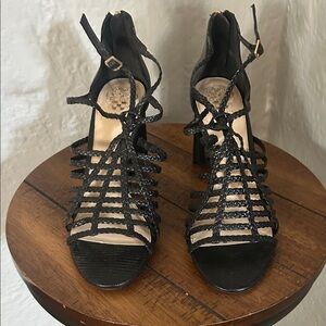 Vince Camuto Black Braided Lace-Up Block Heel Sandals